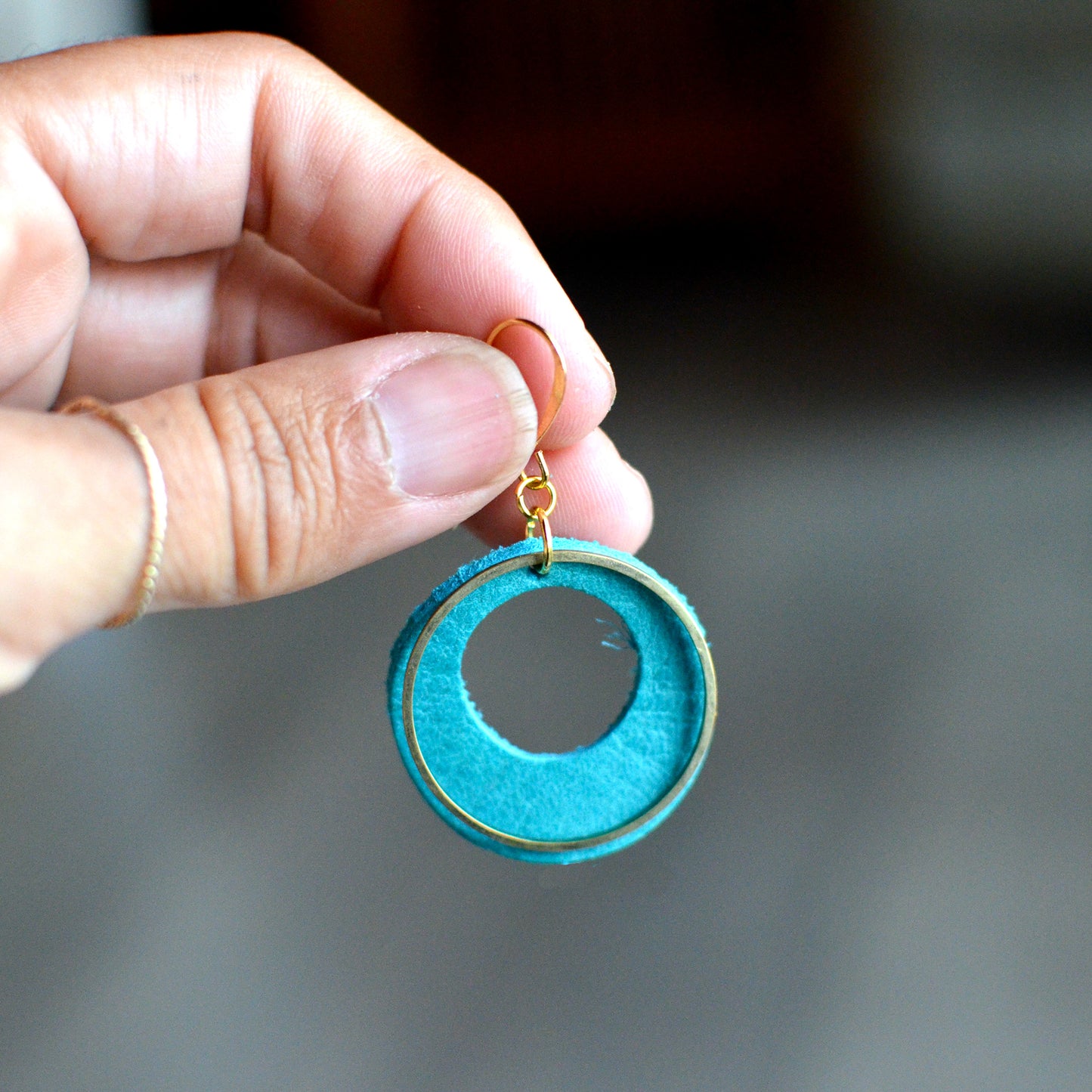 New Moon + Brass Leather Earrings