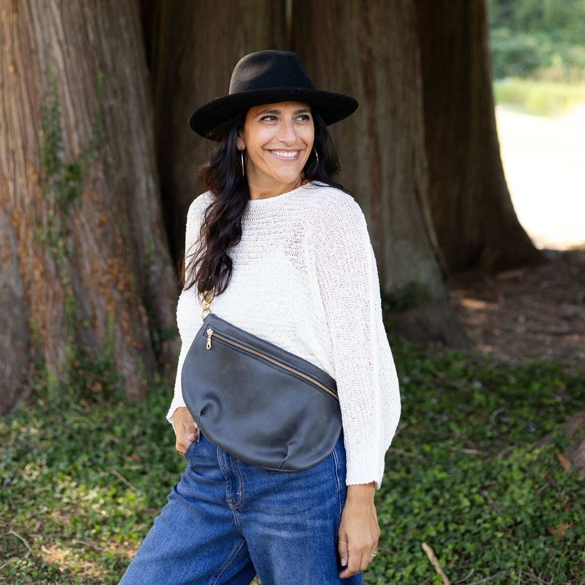 LOLA Sling Bag - Short Crossbody - Pebbled Black Leather