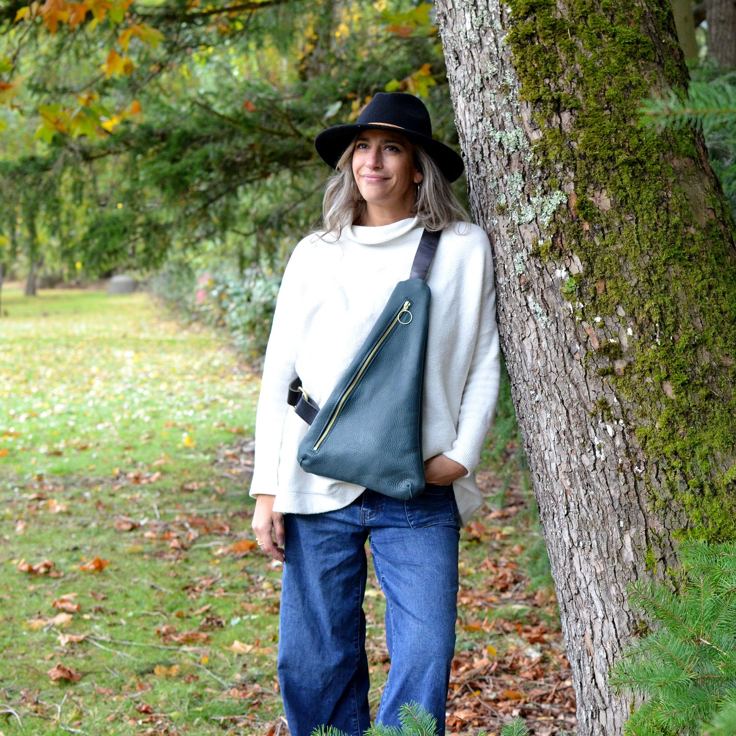 Triangle Sling Bag SALE - Pebbled Navy Blue Slouchy Leather