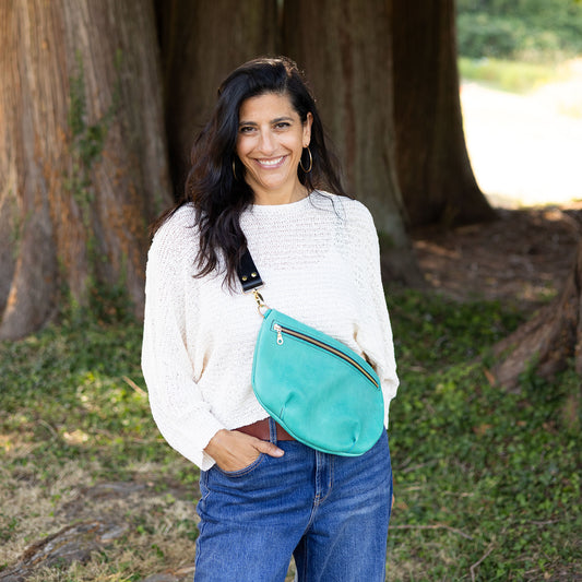 LOLA Sling Bag - Short Crossbody - Pebbled Teal Leather