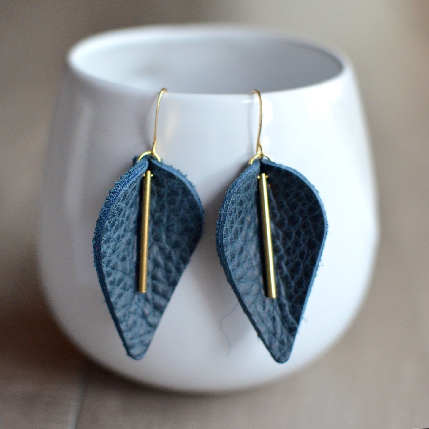 Leaf + Brass Leather Earrings