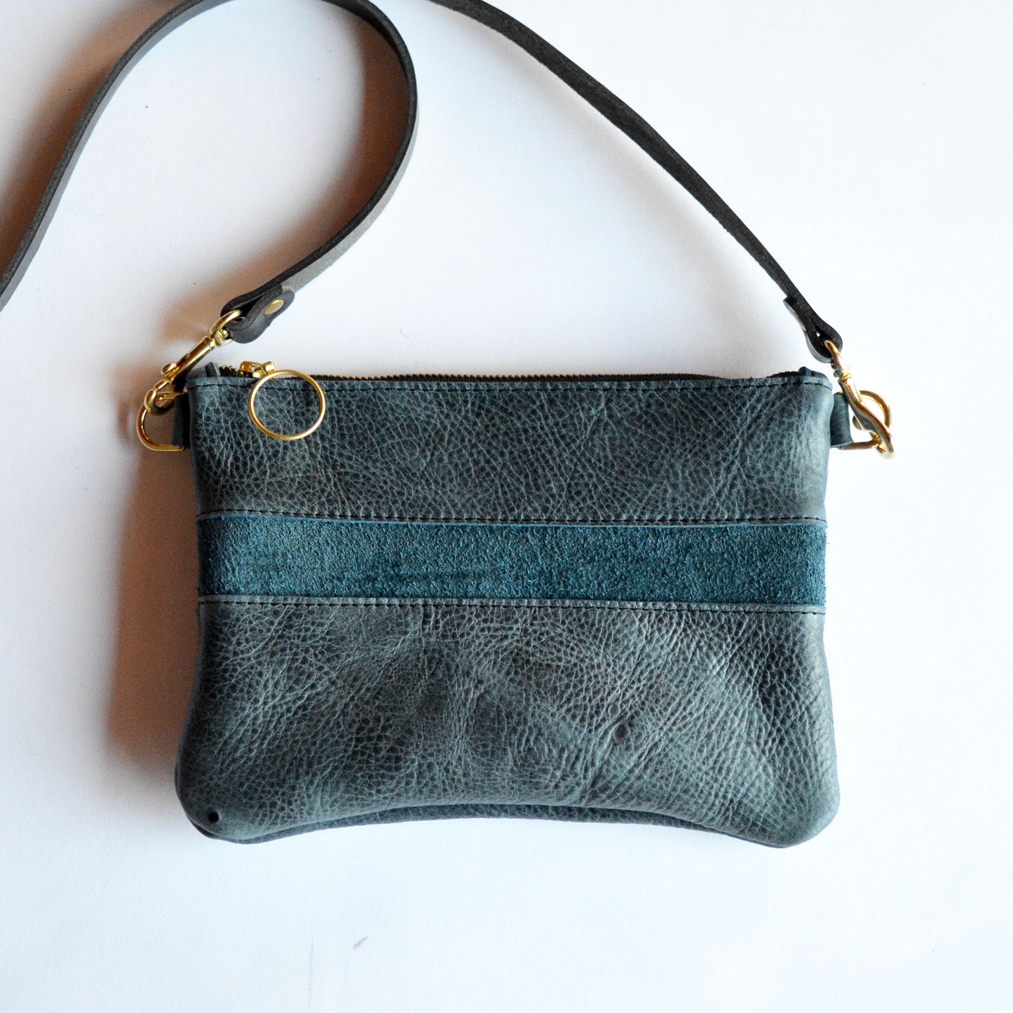 Small Leather Crossbody Bag - Navy Blue Leather