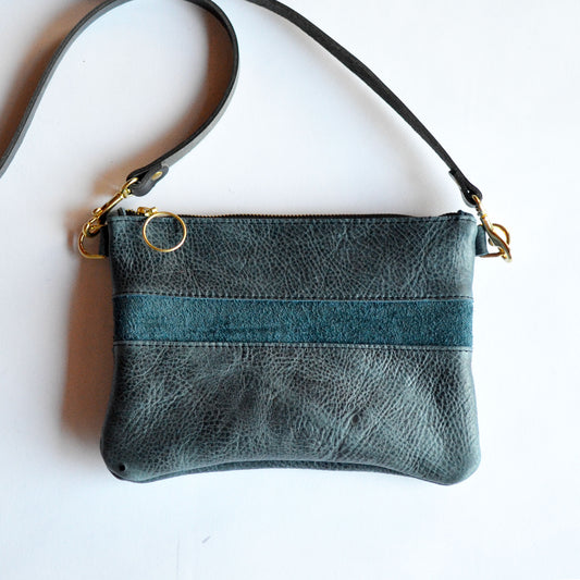 Small Leather Crossbody Bag - Navy Blue Leather