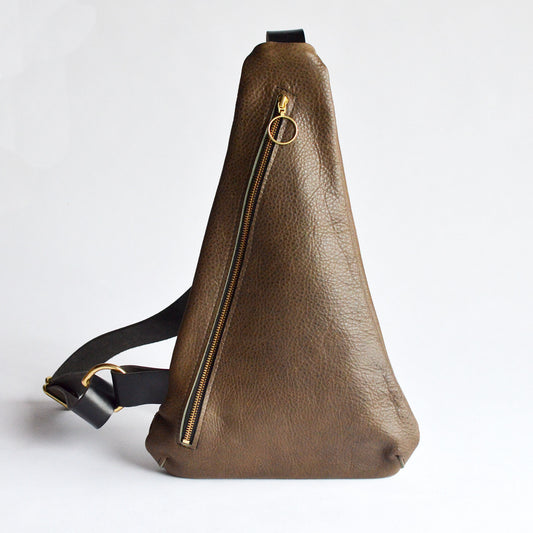Triangle Sling Bag - Pebbled Olive Green Leather