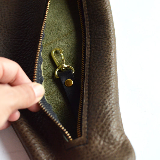 Triangle Sling Bag - Pebbled Olive Green Leather