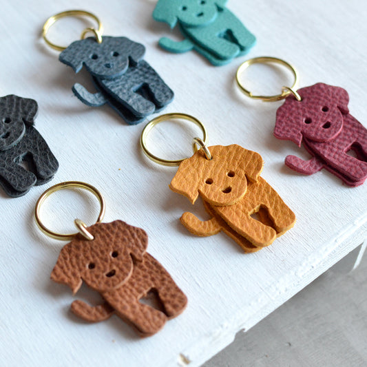 Doodle Dog Leather Keychain - Pebbled Soft Leather