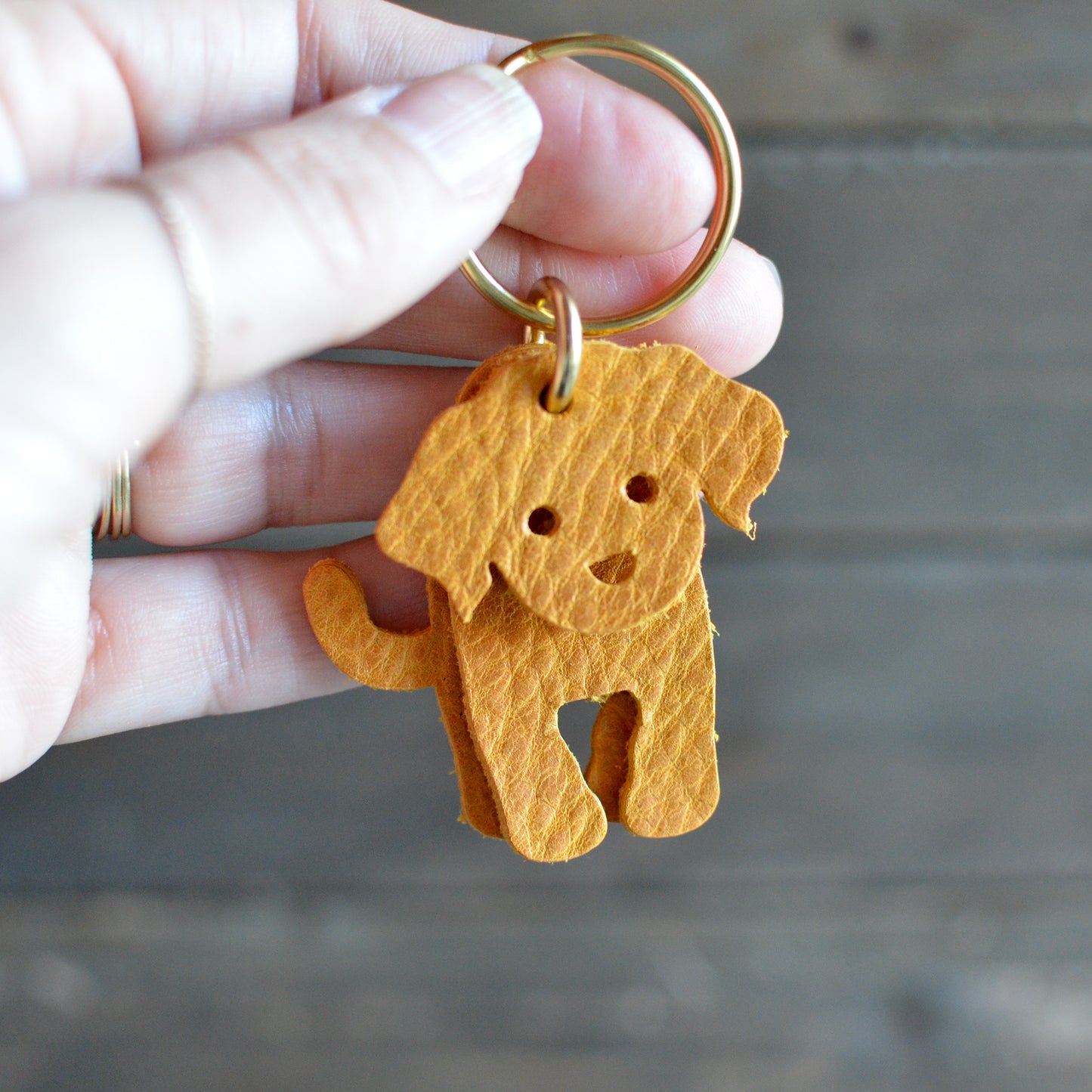 Doodle Dog Leather Key Ring - PEBBLED + SOFT Leather Options