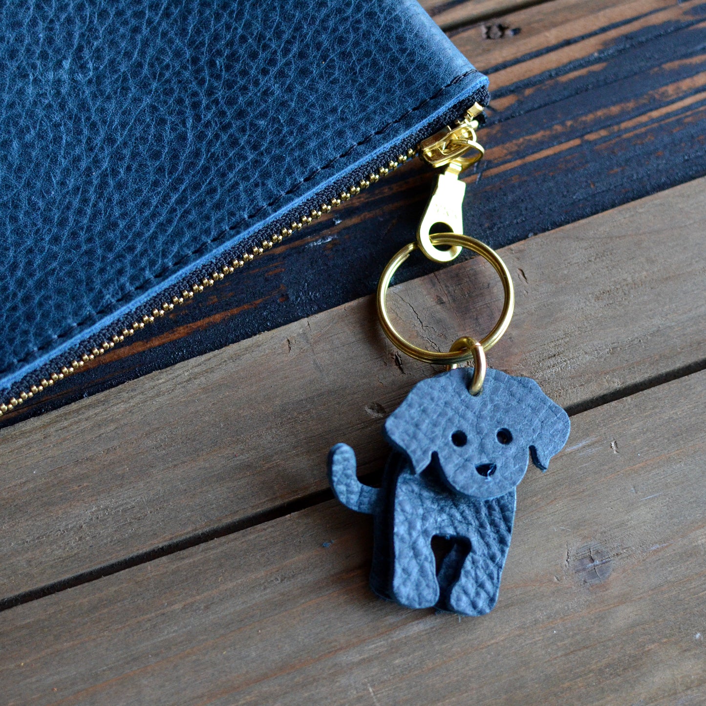Doodle Dog Leather Key Ring - PEBBLED + SOFT Leather Options