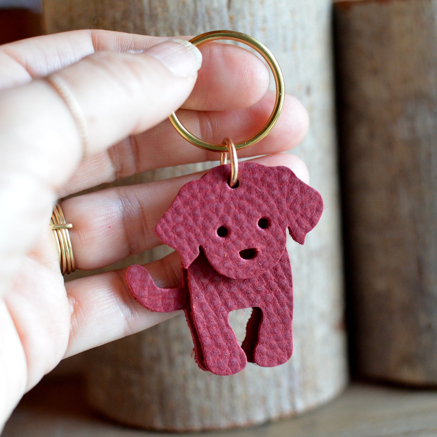 Doodle Dog Leather Keychain - Pebbled Soft Colorful Leather