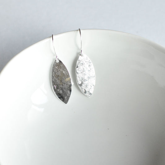 Petal Solid Hammered Earrings - Silver Plated
