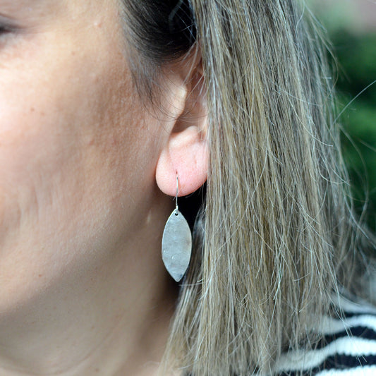 Petal Solid Hammered Earrings - Silver Plated