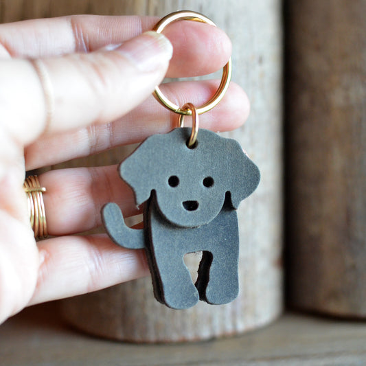 Classic Dog Leather Keychain - Solid Smooth Leather