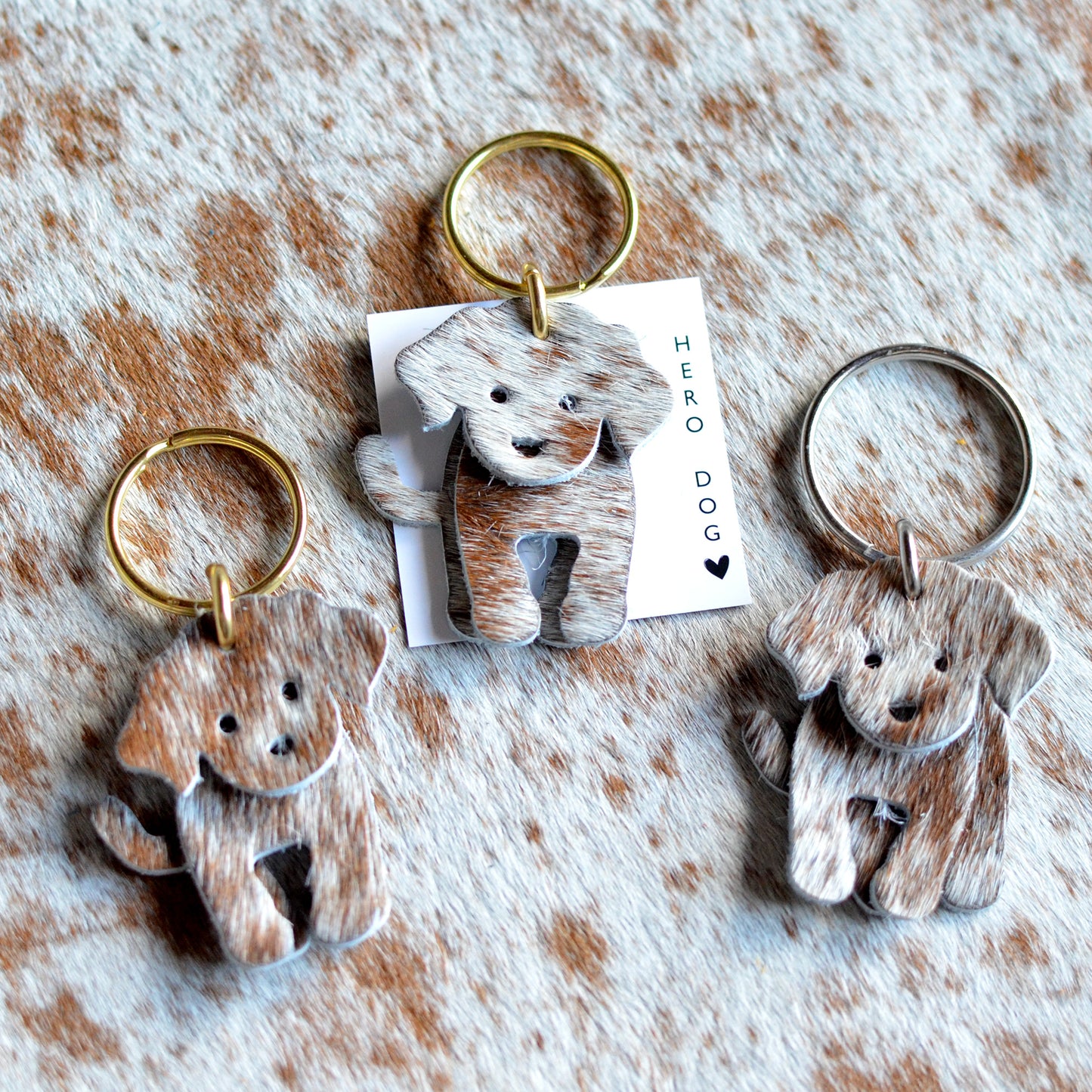 Dog Leather Keychain - Hair-On Leather (Moss Dog Collection)