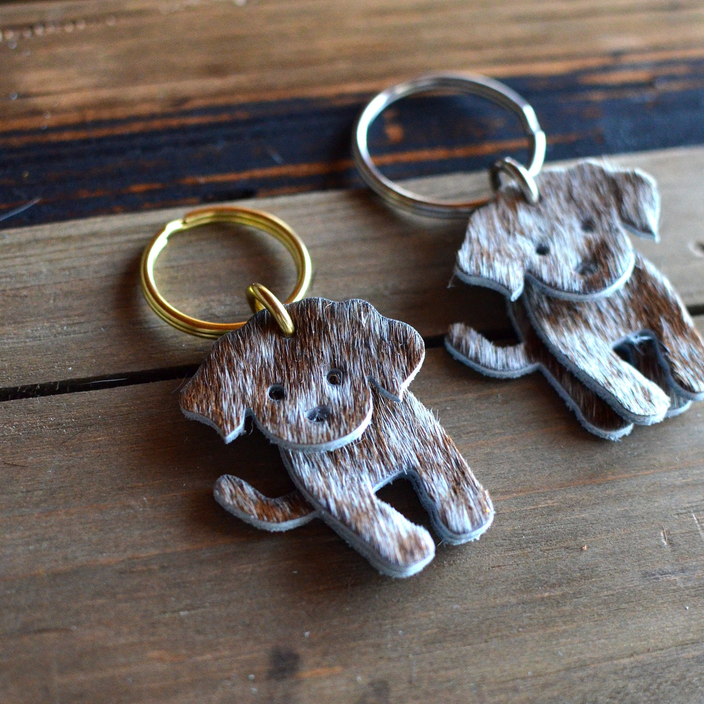 Dog Leather Keychain - Hair-On Leather (Moss Dog Collection)