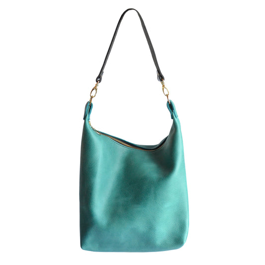 Leather BUCKET Crossbody Bag - Teal Leather