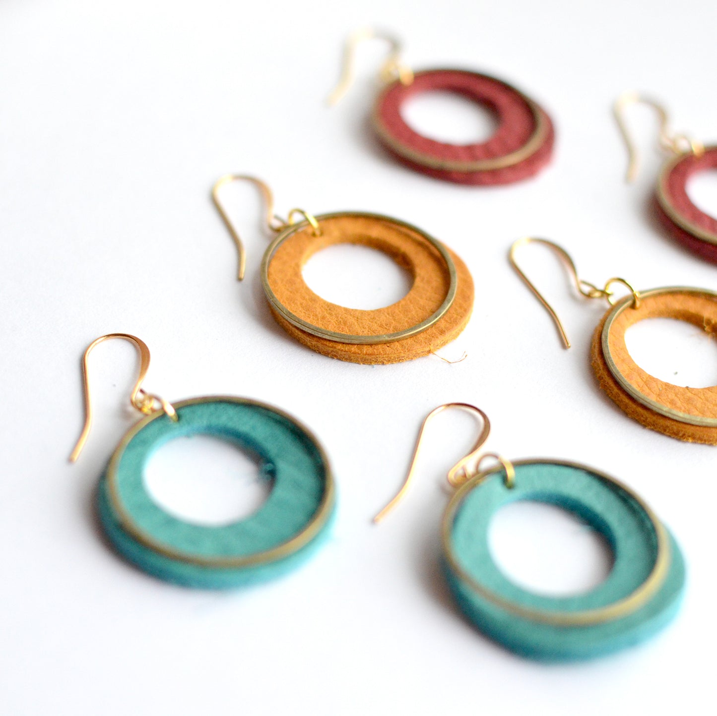 New Moon + Brass Leather Earrings