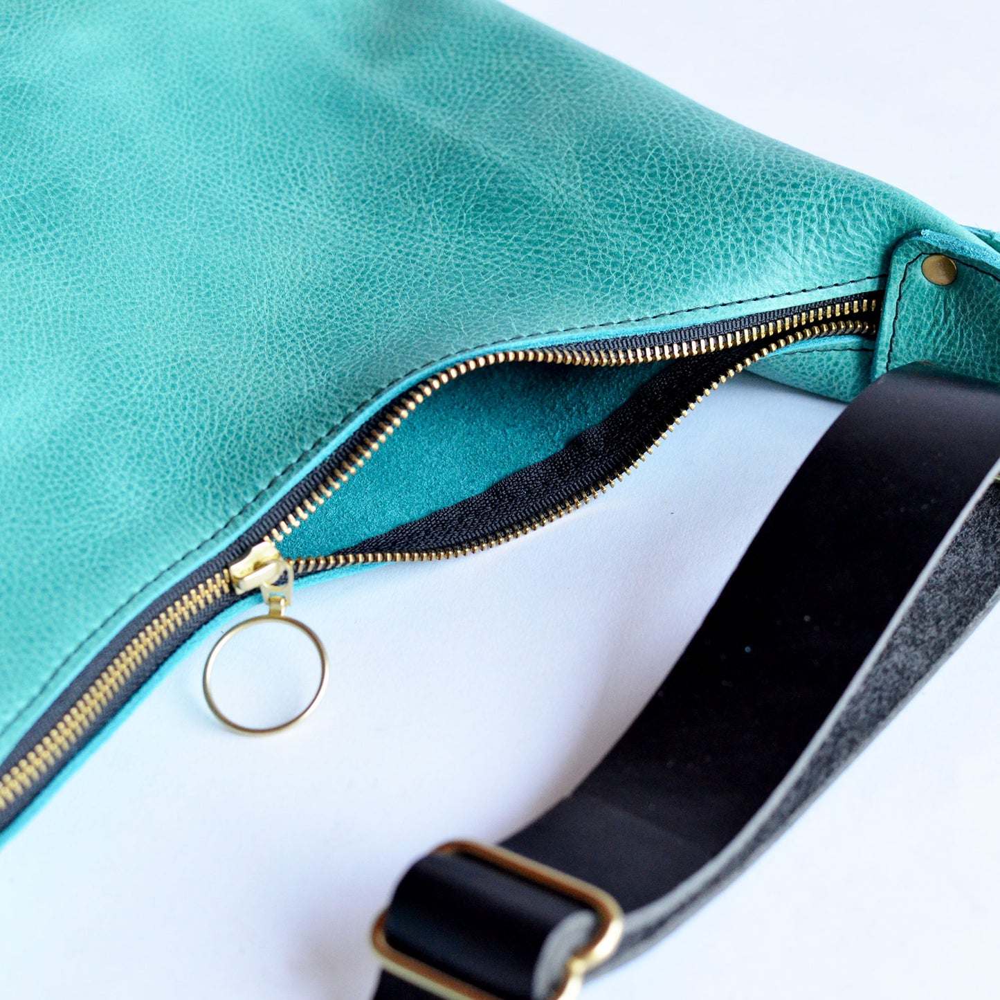 Leather BUCKET Crossbody Bag - Teal Leather