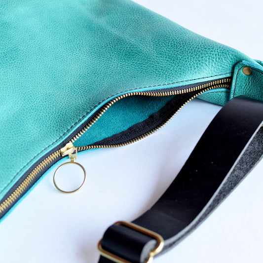 Leather BUCKET Crossbody Bag - Teal Leather