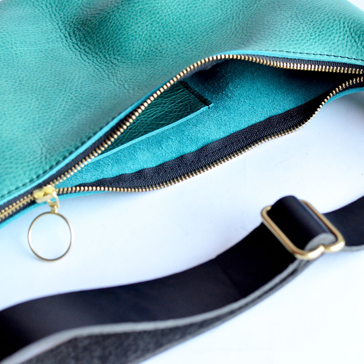 Leather HOBO Crossbody Bag - Teal Leather