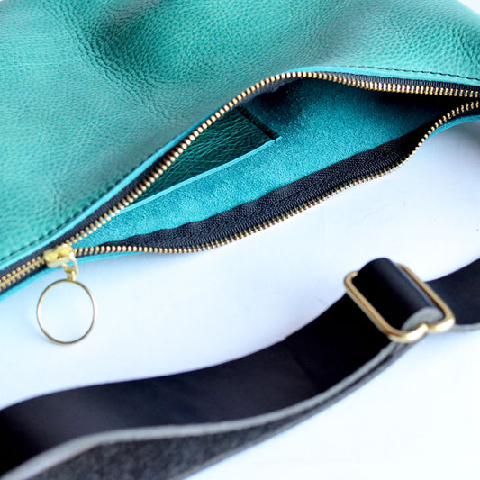 Leather HOBO Crossbody Bag - Teal Leather