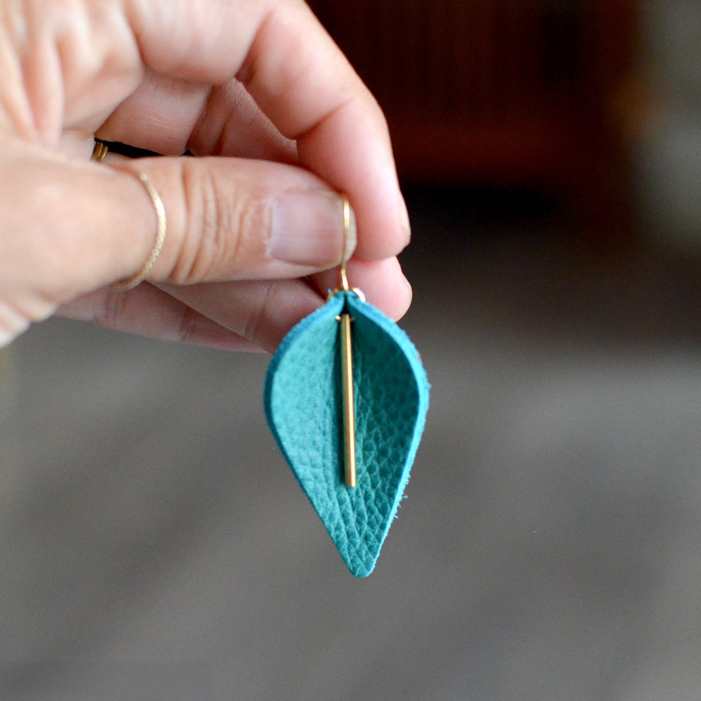 Leaf + Brass Leather Earrings