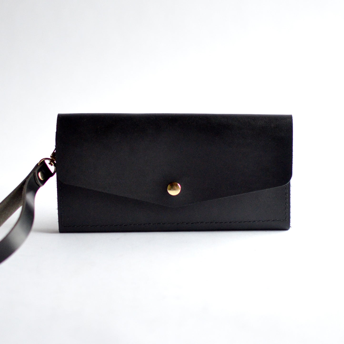 Wristlet Wallet Clutch - Black Leather
