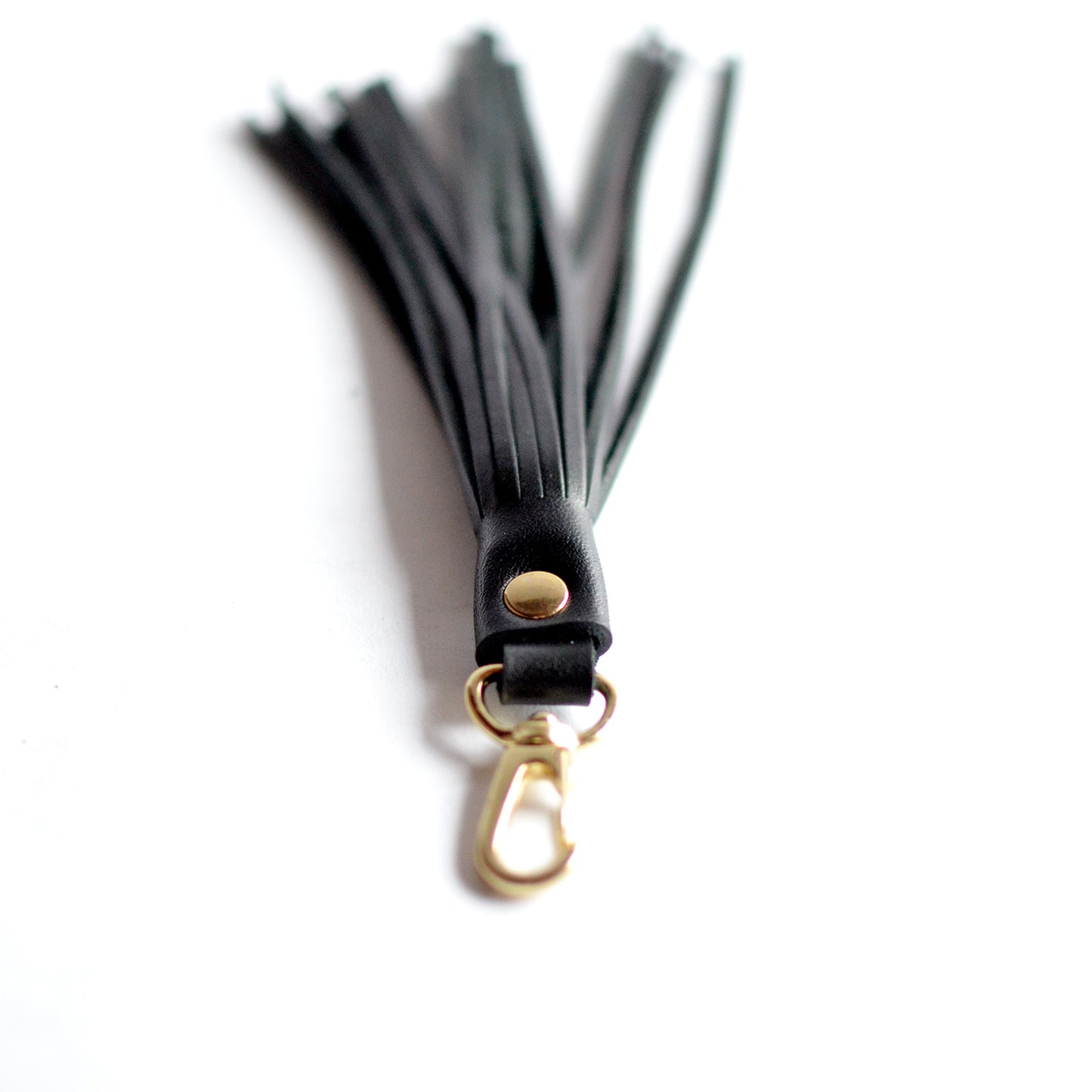 Fringe Leather Key Clip / Tassel Keychain - Black Leather
