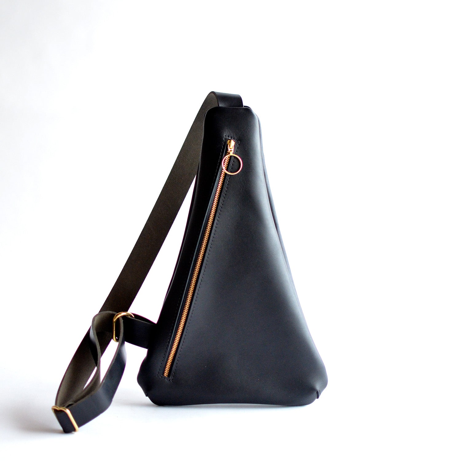 Black Leather Sling Bag by Moss Bags
