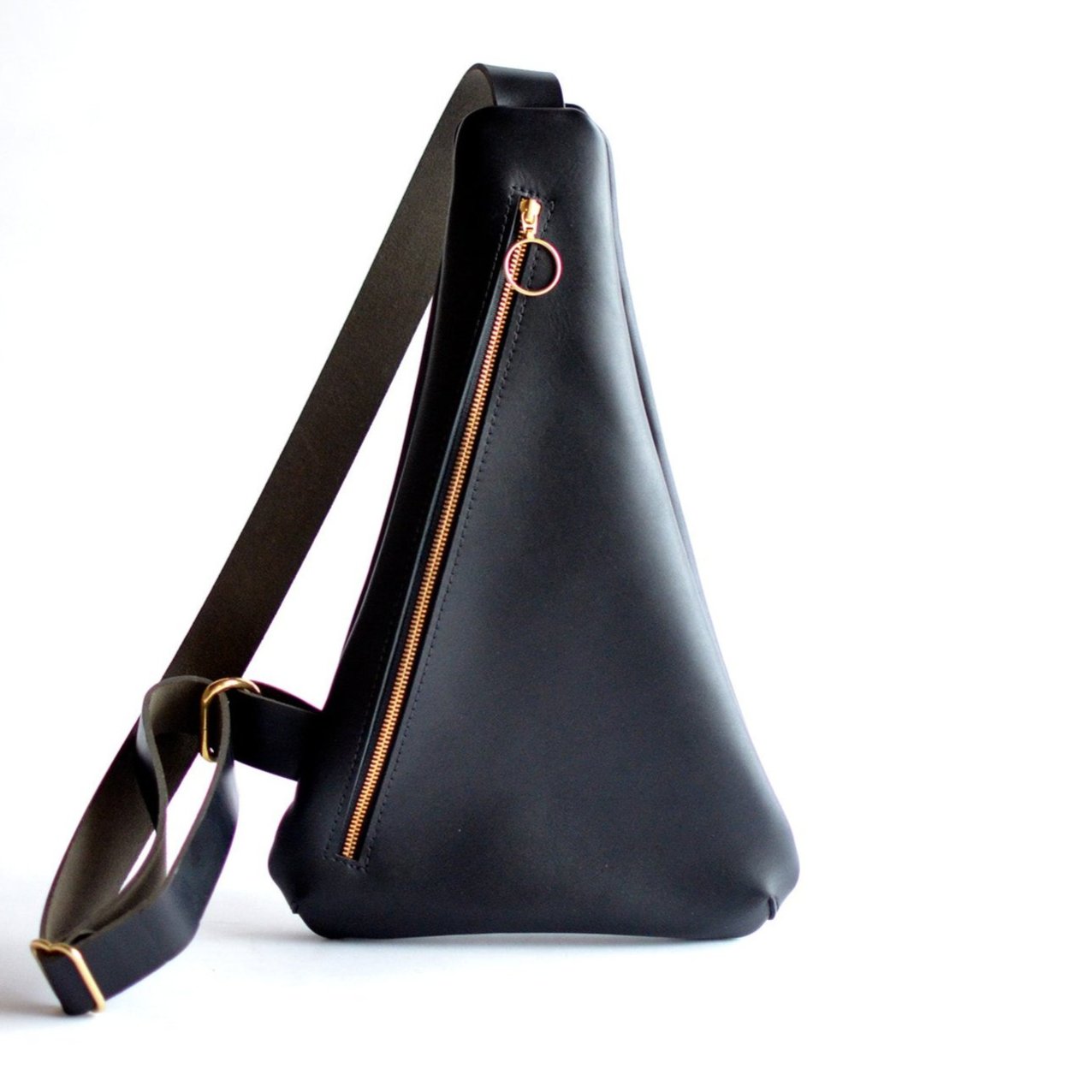 Black Leather Sling Bag by Moss Bags