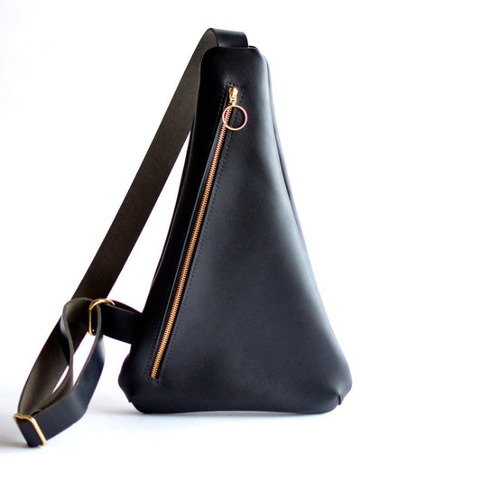 Black Leather Sling Bag by Moss Bags