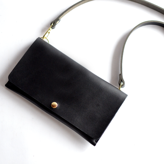 WILLOW 3-in-1 Wallet (+ clutch & crossbody) - Black Leather