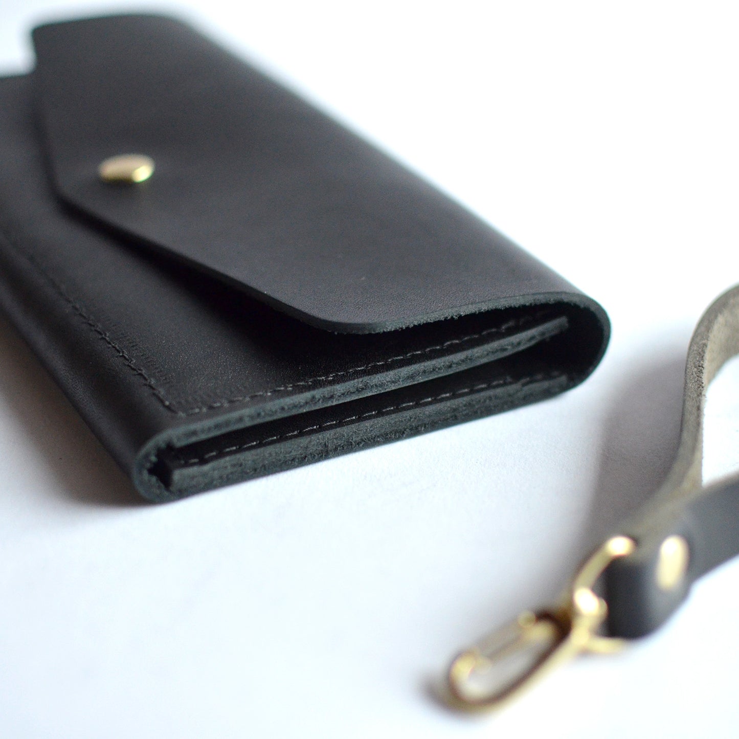 Wristlet Wallet Clutch - Black Leather