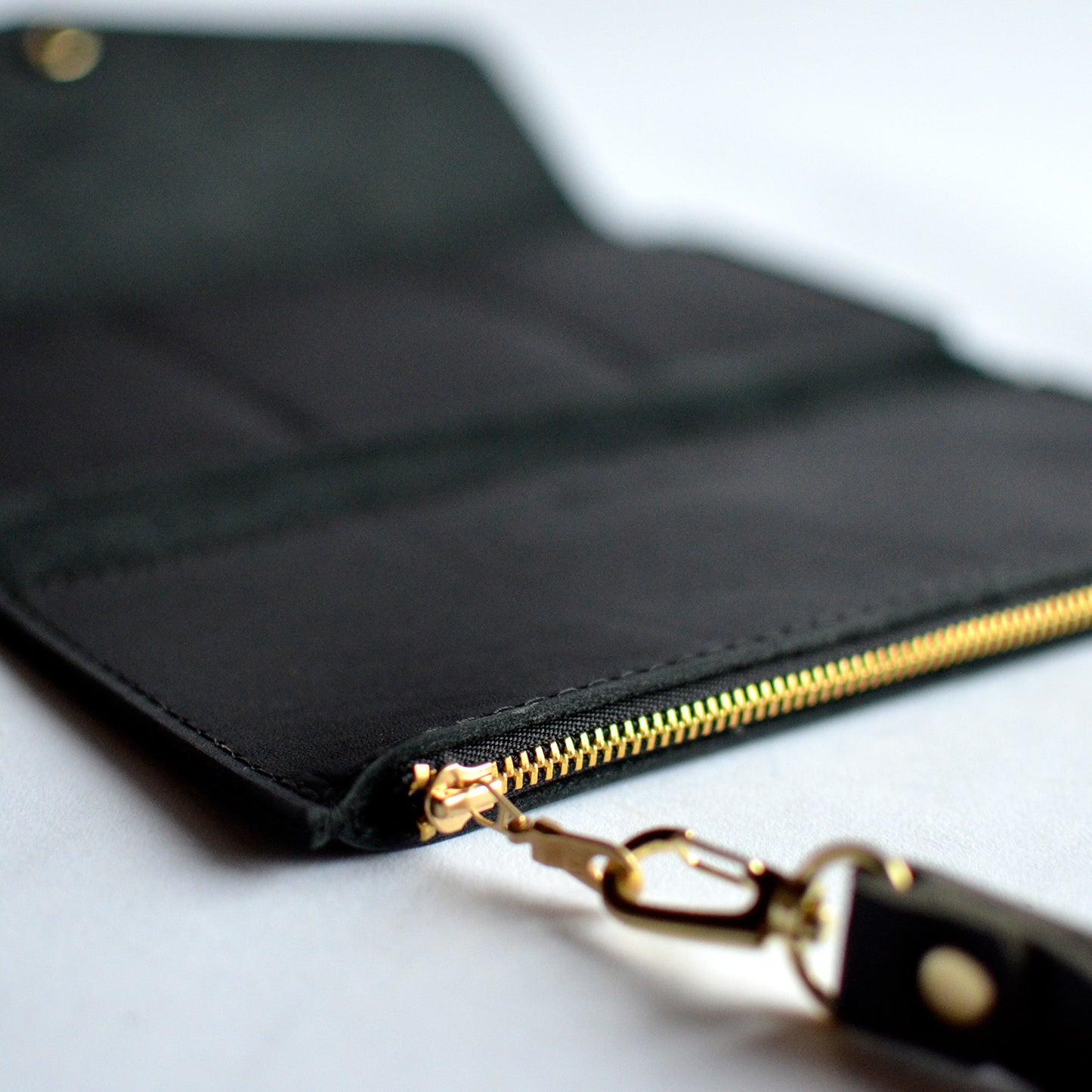Wristlet Wallet Clutch - Black Leather