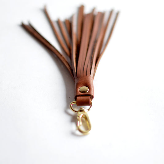 Fringe Leather Key Clip / Tassel Keychain - Brown Leather