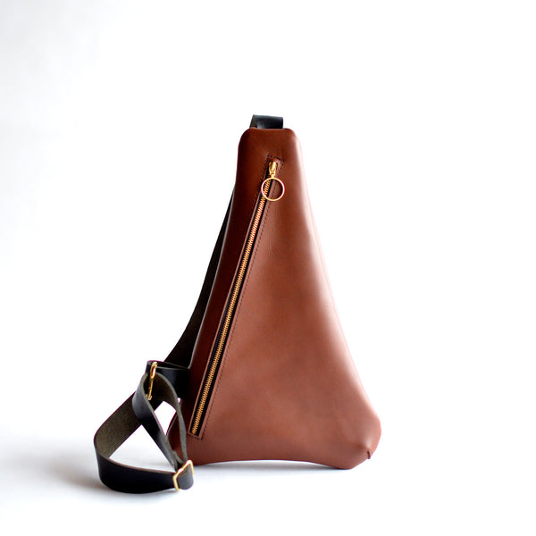 Triangle Sling Bag Brown Leather MOSS BAGS