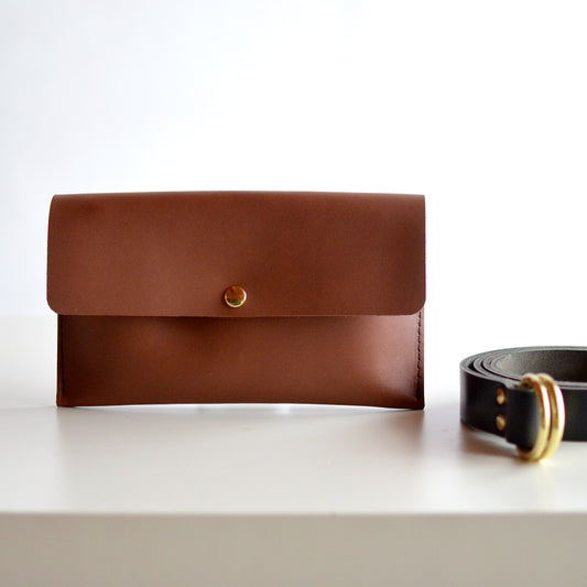 Hipster Bag (Fanny Pack + Clutch) - Brown Leather