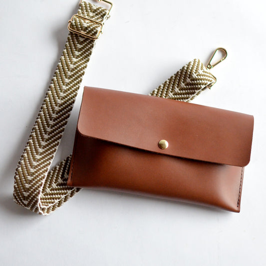 1.5" Brown Olive Boho Removable Strap