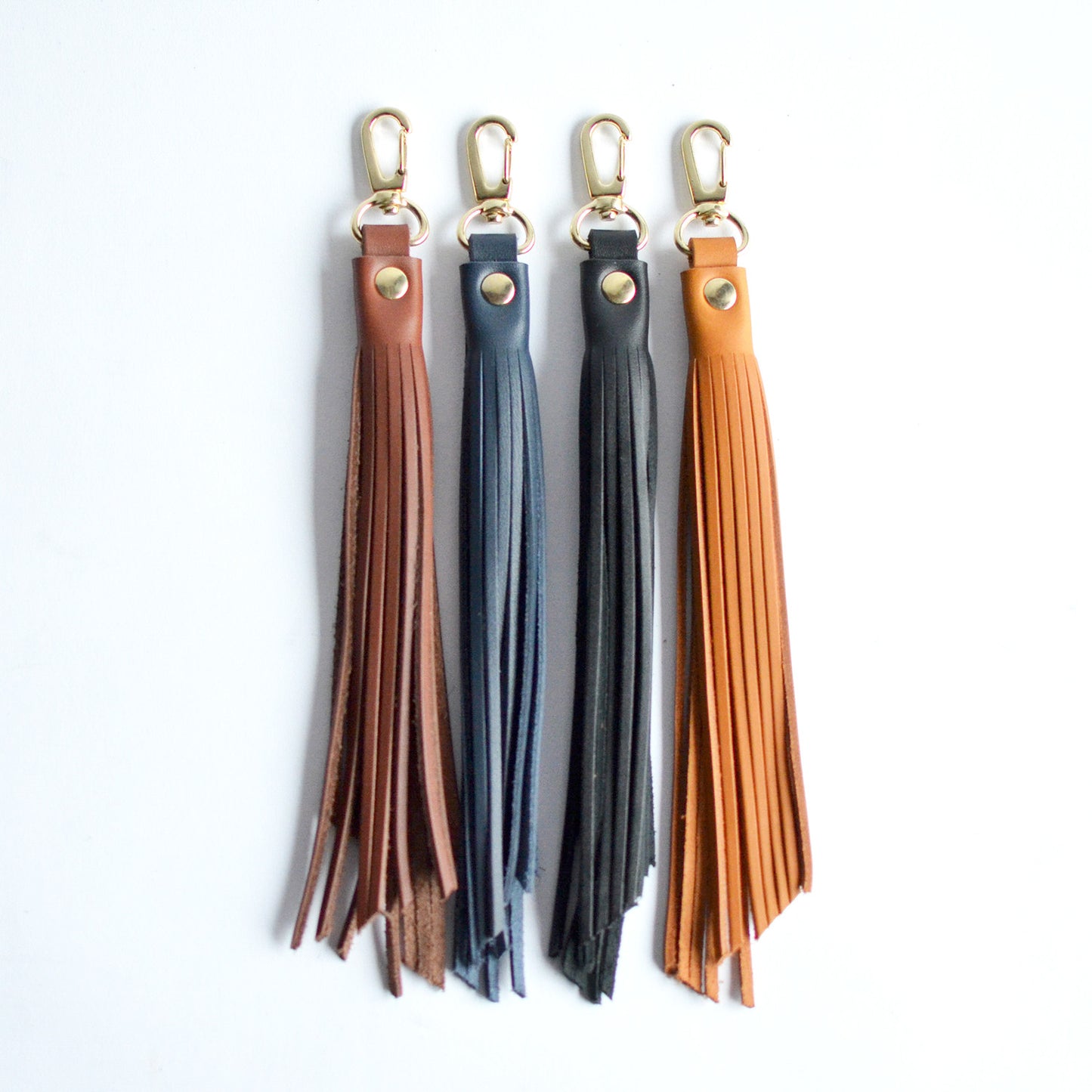 Fringe Leather Key Clip / Tassel Keychain - Navy Blue Leather