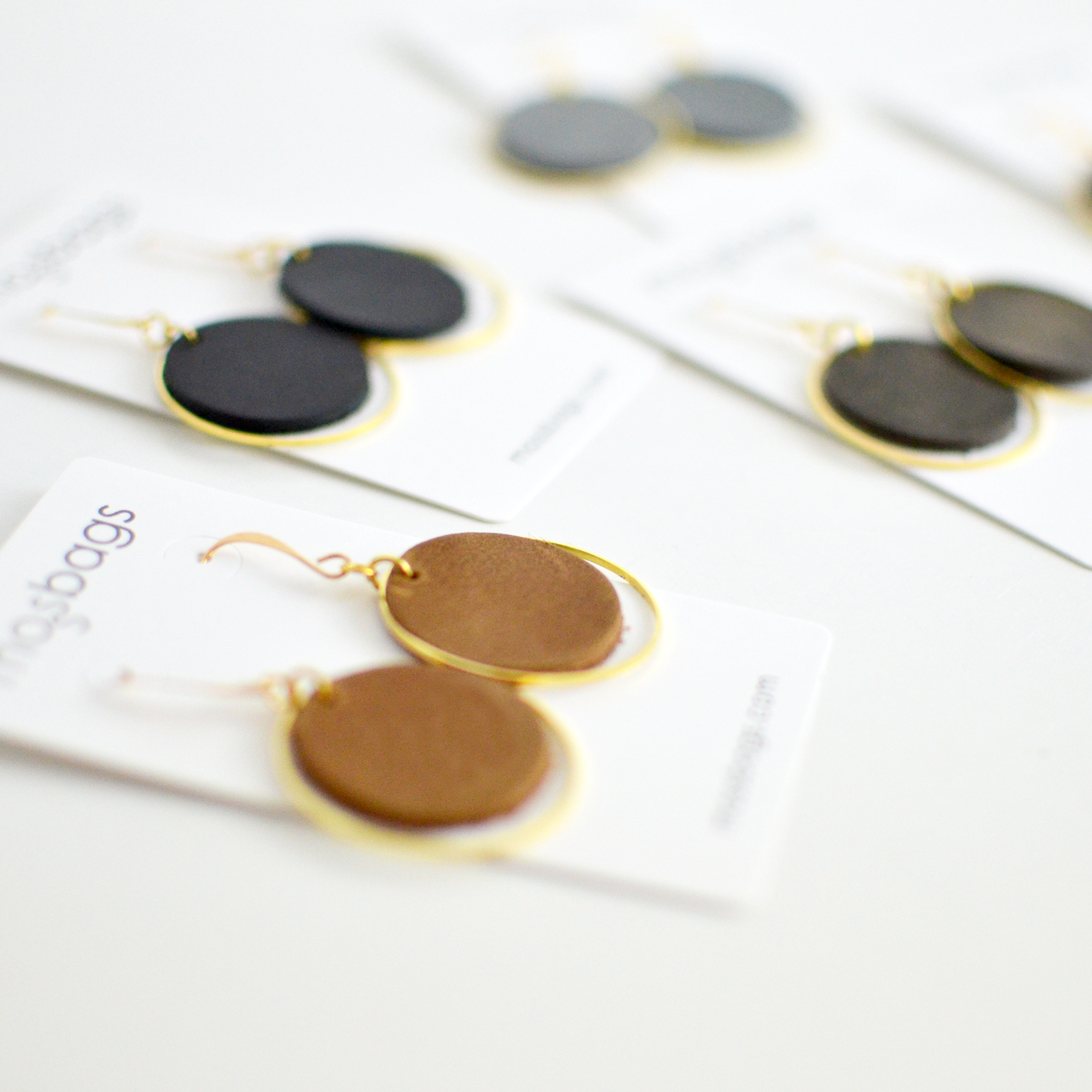 Double Moon Leather Earrings