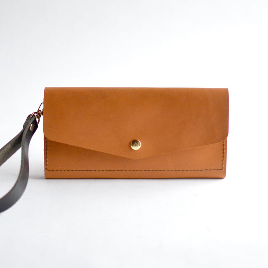 Wristlet Wallet Clutch - Honey Leather