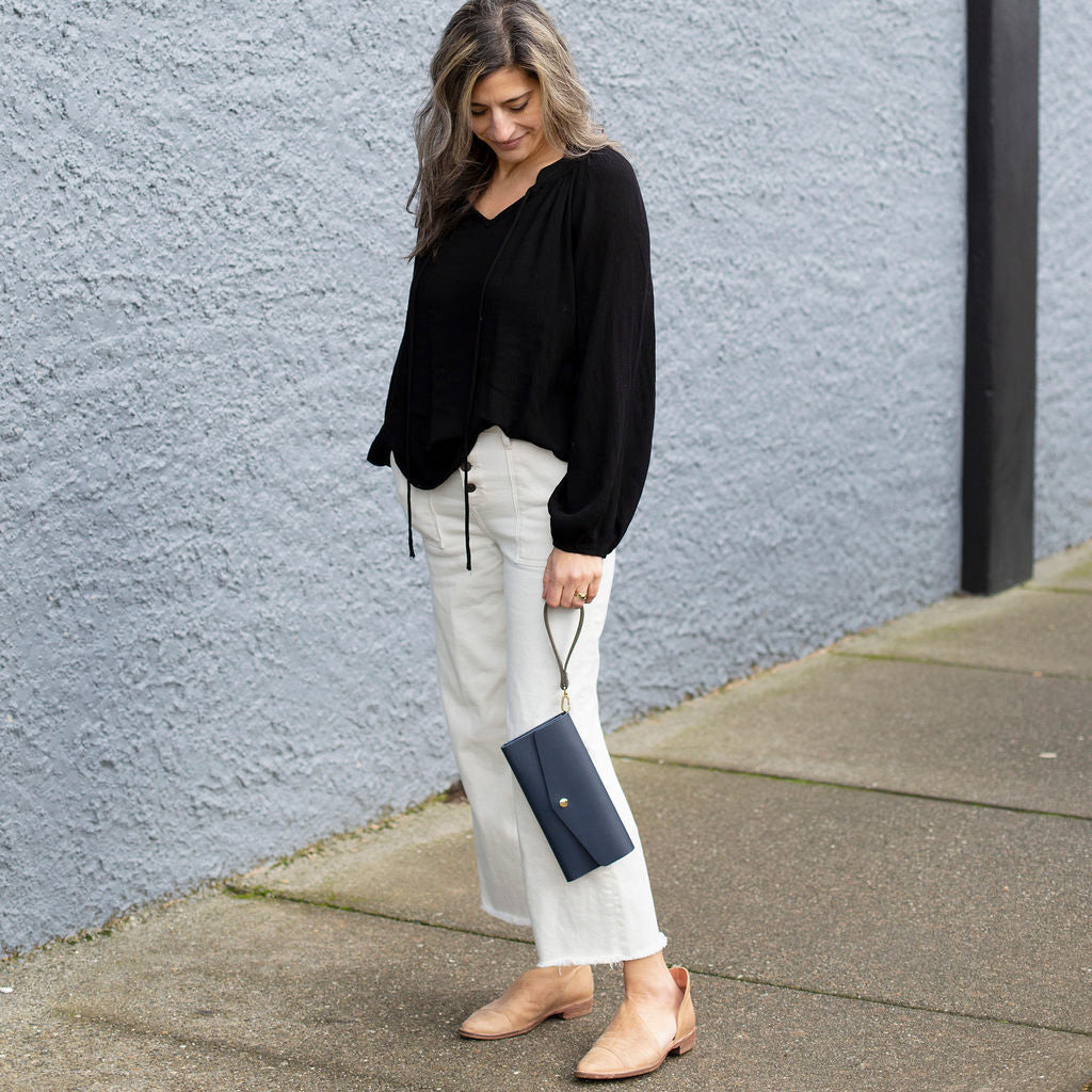 Wristlet Wallet Clutch - Navy Blue Leather