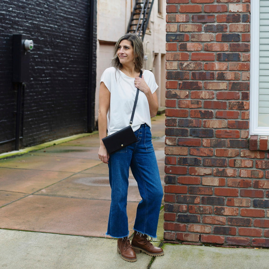 Thin Crossbody Strap - Black Leather