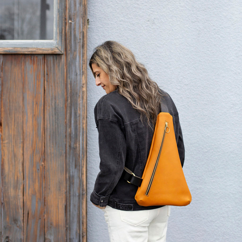 Triangle Sling Bag - Brown Leather