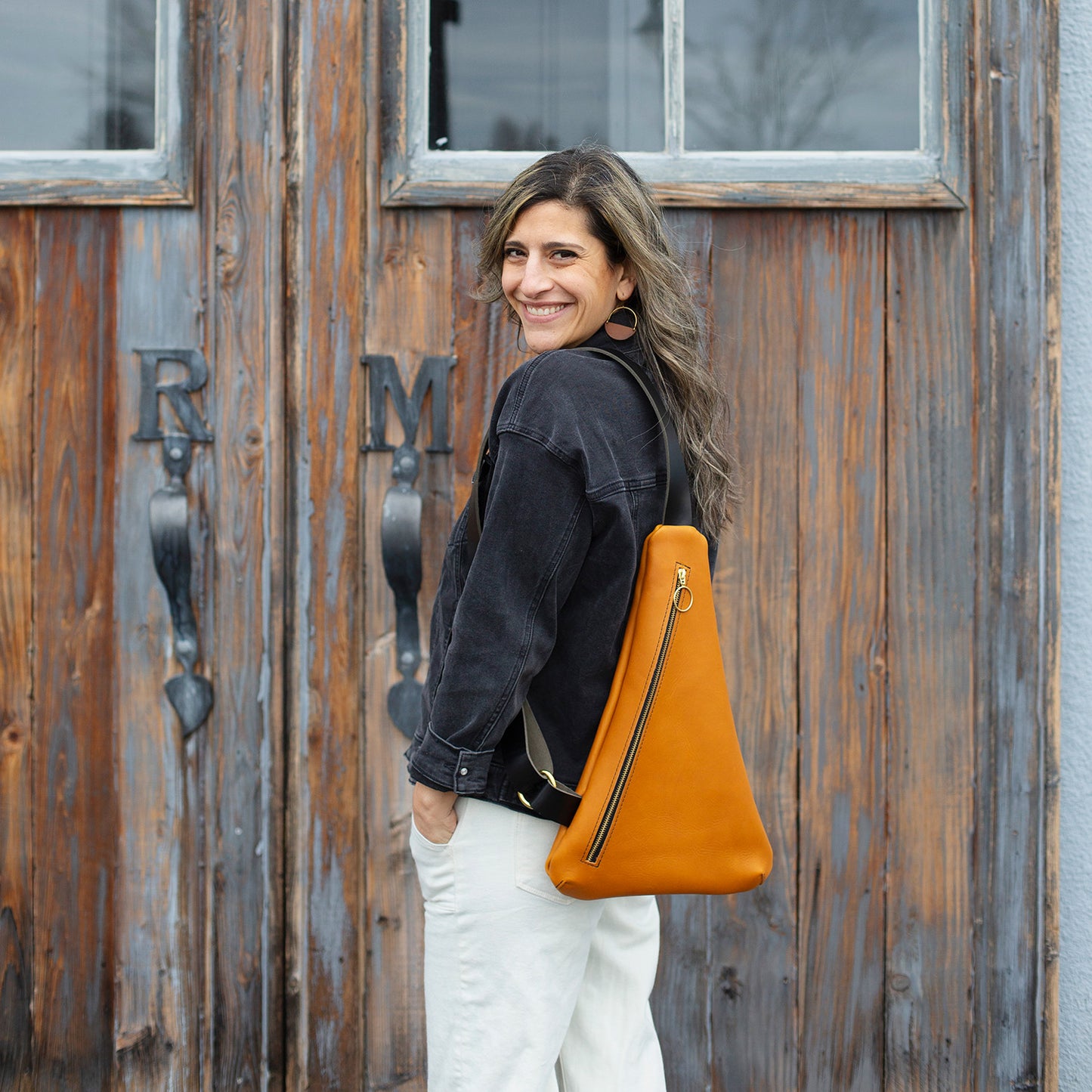 Triangle Sling Bag - Brown Leather