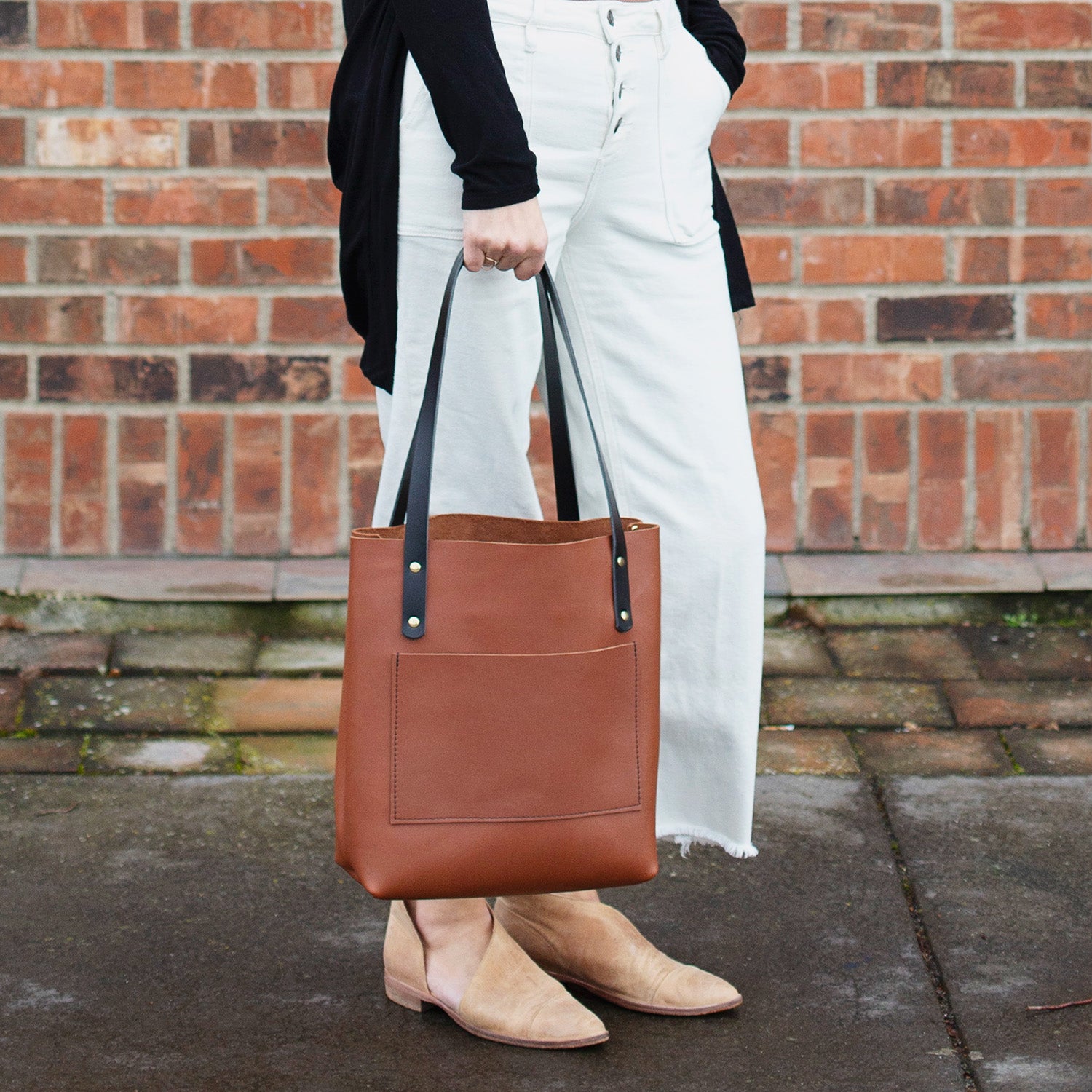 Leather Tote Bag, Honey / Classic / Oversized