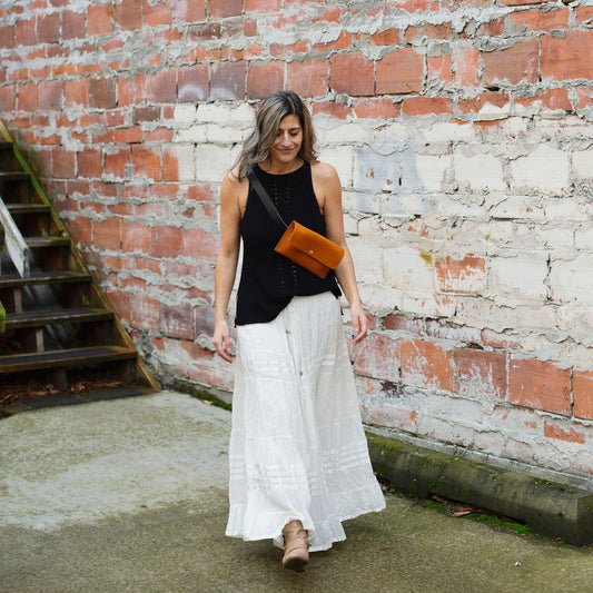 Hipster Sling Bag (Fanny Pack + Clutch) - Honey Brown Leather