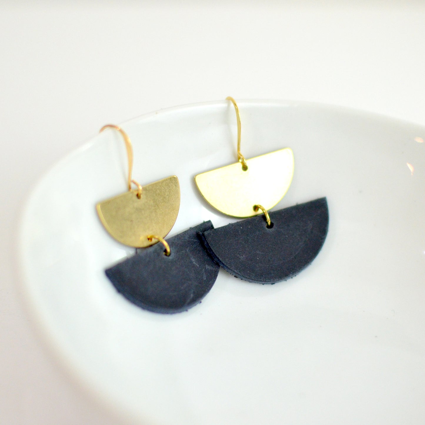 Double Half Circle Leather Earrings