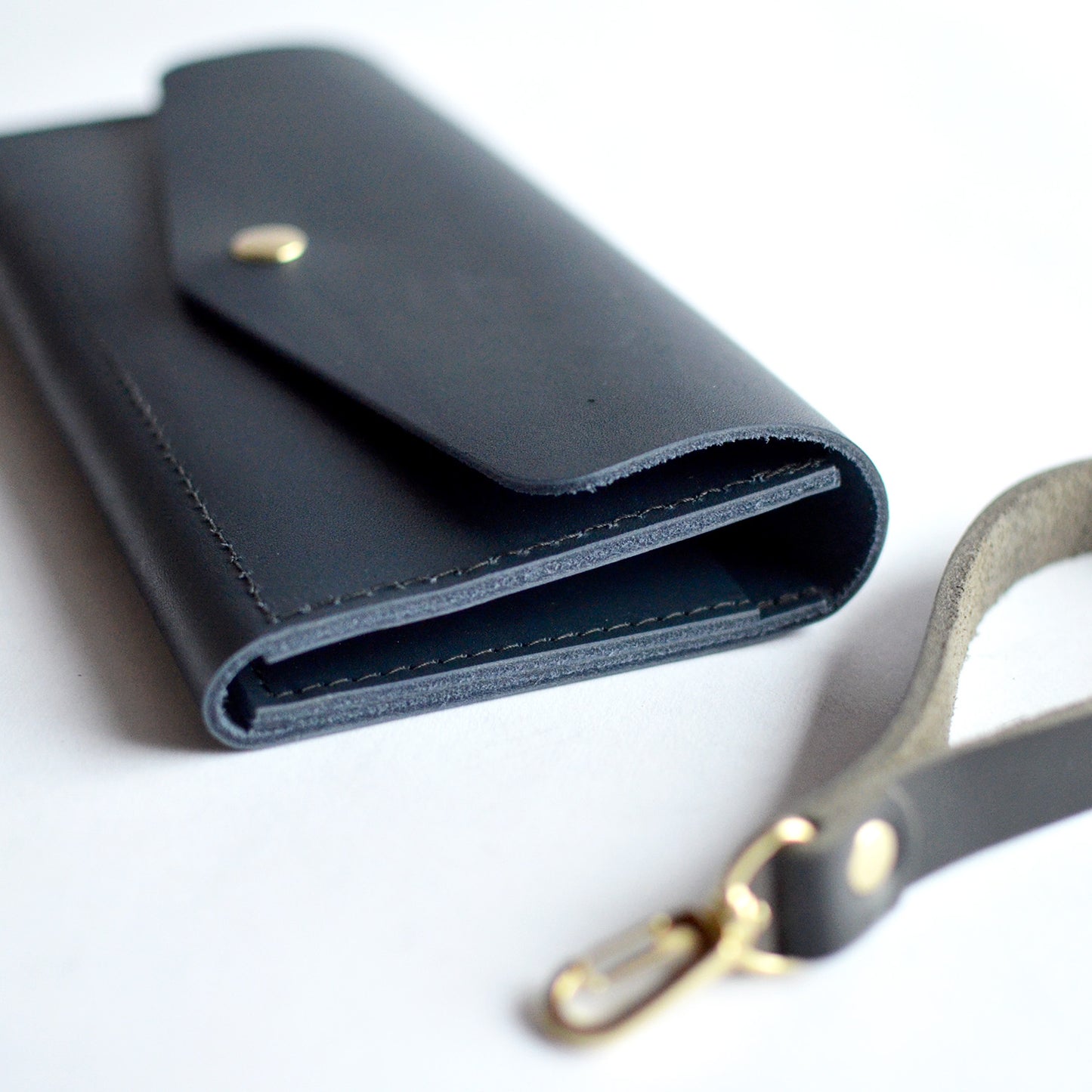 Wristlet Wallet Clutch - Navy Blue Leather