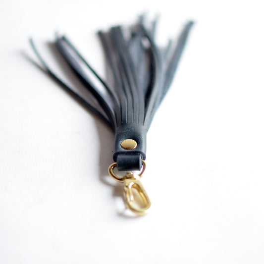 Fringe Leather Key Clip / Tassel Keychain - Navy Blue Leather