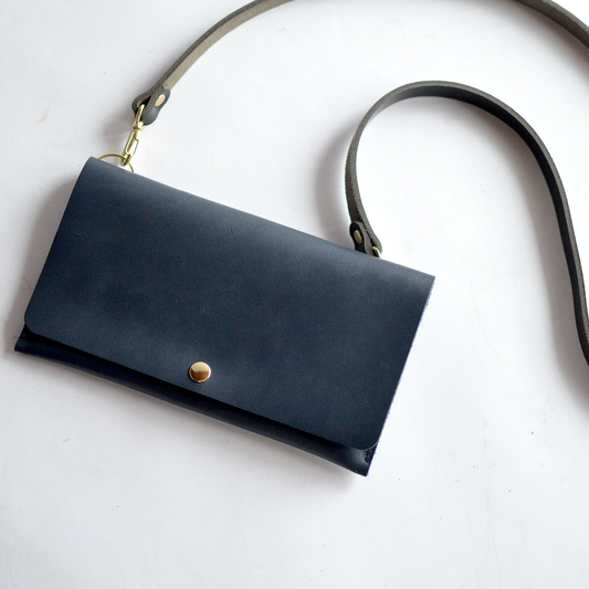 WILLOW 3-in-1 Wallet (+ clutch & crossbody) - Navy Blue Leather